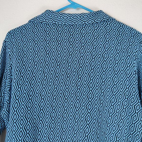 Vintage 90s UnCivilized Knit Flared Sleeve Turquoise Geometric Polo Shirt Large - Picture 6 of 11